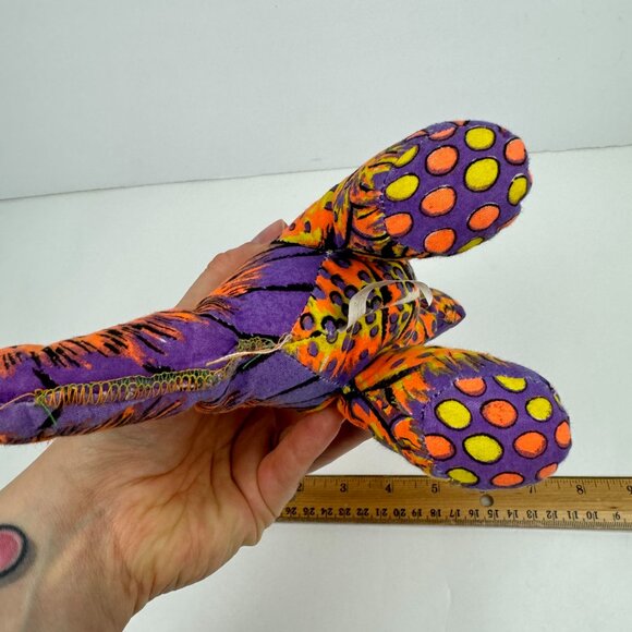Vtg Play by Play Soft Plush Dinosaur Stuffed Animal Neon Orange Purple Black - Picture 10 of 11